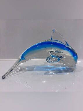 Hand blown Murano style glass dolphin figure-blue art glass- ocean approx 9”